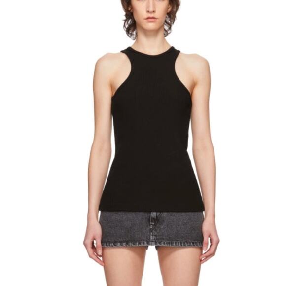 GOLDSIGN Women’s Black Ribbed Sleeveless Racerback Tank Top - Picture 1 of 9